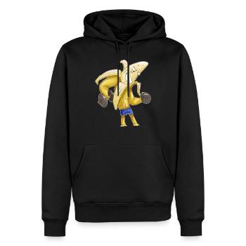 Drôle de banane avec des muscles - la forme physique rencontre l’humour ! - Sweat à capuche Premium bio Homme - noir - Devant - Nico (187cm)