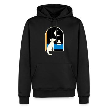 Voilier d’observation des chiens sous la lune - Sweat à capuche Premium bio Homme - noir - Devant - Nico (187cm)