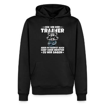 Fußballtrainer Chef oder Meister Waschbär Trainer - Männer Premium Bio Hoodie - Schwarz - Vorne - Nico (187cm)