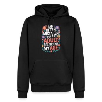 Wegen meines Alters für einen Erwachsenen gehalten - Männer Premium Bio Hoodie - Schwarz - Vorne - Nico (187cm)