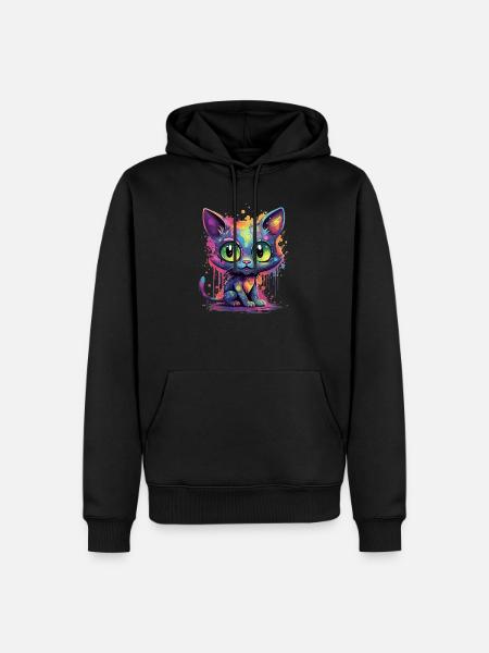 Bunte Neon Katze - Männer Premium Bio Hoodie - Schwarz