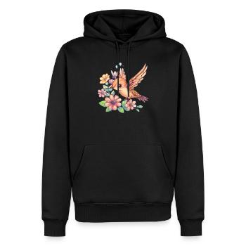 Kolibri zwischen Blüten - Männer Premium Bio Hoodie - Schwarz - Vorne - Nico (187cm)