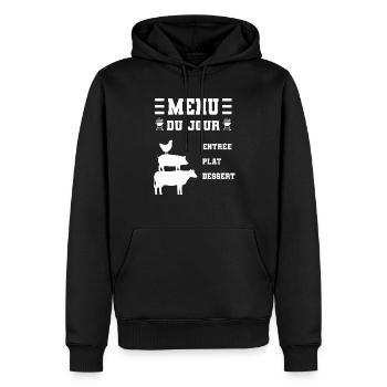 barbecue humour menu du jour bbq drôle - Sweat à capuche Premium bio Homme - noir - Devant - Nico (187cm)
