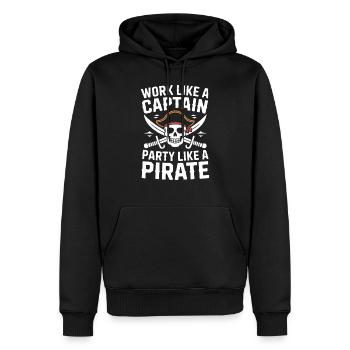 Travailler comme un capitaine Faire la fête comme un pirate Drôle - Sweat à capuche Premium bio Homme - noir - Devant - Nico (187cm)