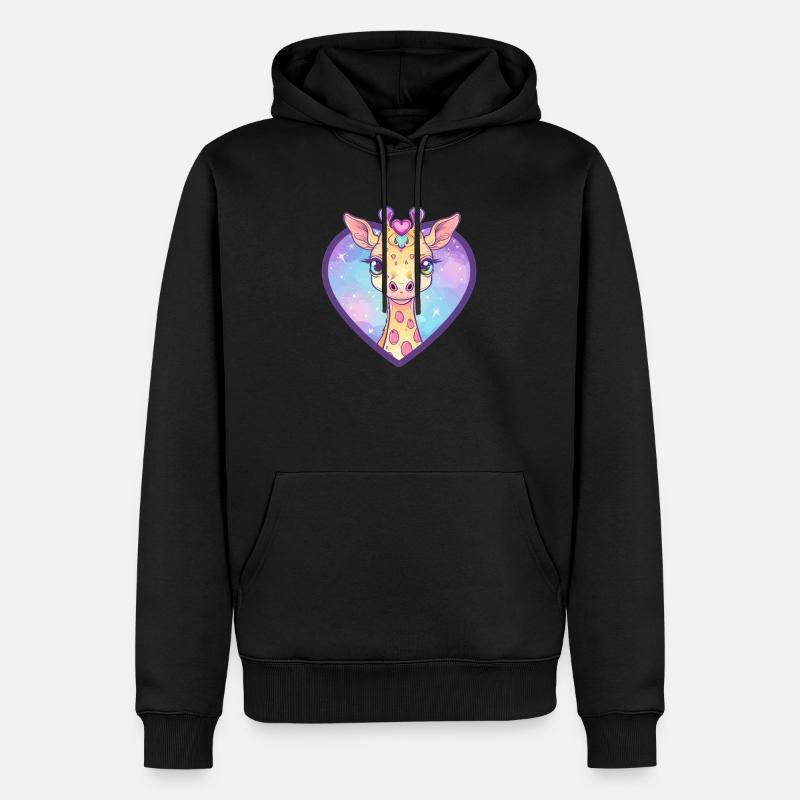 Herzgiraffe mit Glitzerblick - Männer Premium Bio Hoodie - Schwarz