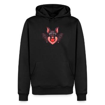 Chauve-souris en forme de cœur avec des yeux écarquillés - Sweat à capuche Premium bio Homme - noir - Devant - Nico (187cm)