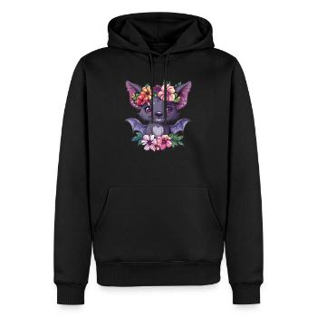 Chauve-souris fleur avec sourire - Sweat à capuche Premium bio Homme - noir - Devant - Nico (187cm)