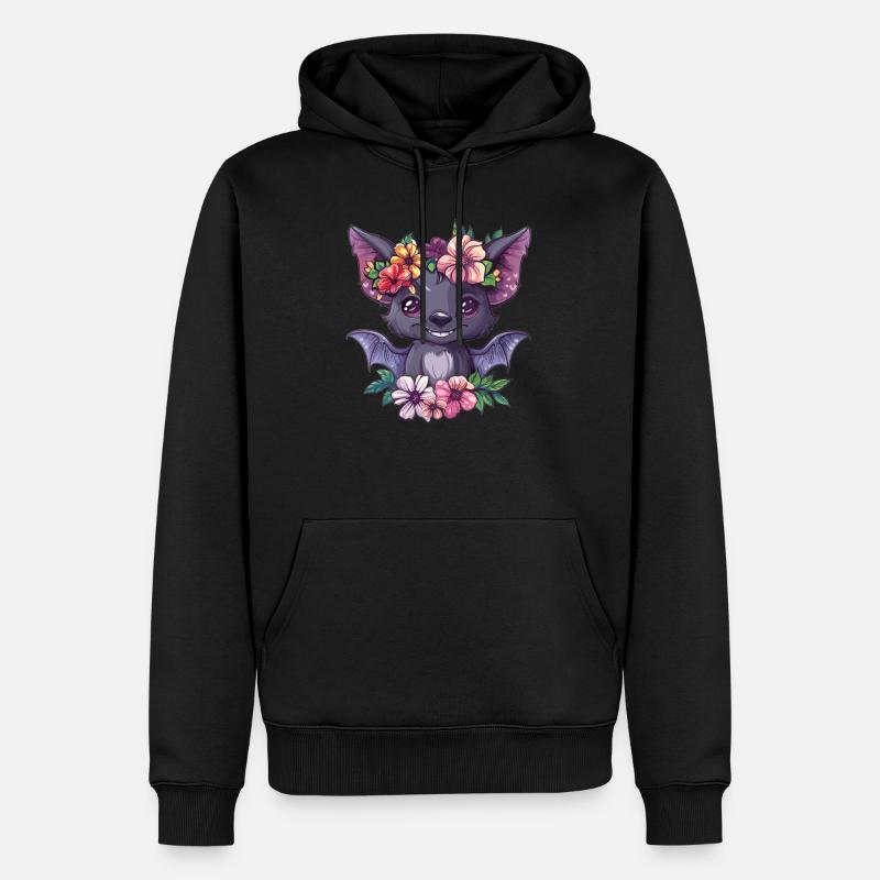 Blumenfledermaus mit Lächeln - Männer Premium Bio Hoodie - Schwarz