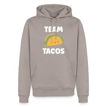 Tacos - Männer Premium Bio Hoodie - Taupe - Vorne - Nico (187cm)