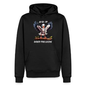 STORCH AND UP GOES THE LUCIE - Männer Premium Bio Hoodie - Schwarz - Vorne - Nico (187cm)