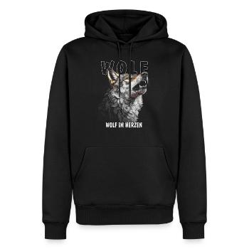 WOLF WOLF IM HERZEN - Männer Premium Bio Hoodie - Schwarz - Vorne - Nico (187cm)