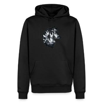 Silhouette de loup avec palmiers et soleil - Sweat à capuche Premium bio Homme - noir - Devant - Nico (187cm)