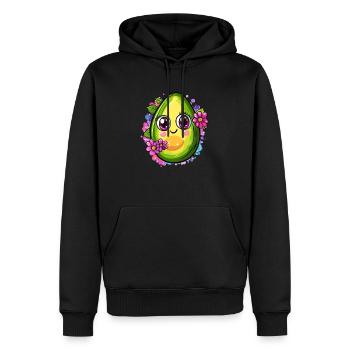 Glückliche Avocado mit Blüten - Männer Premium Bio Hoodie - Schwarz - Vorne - Nico (187cm)