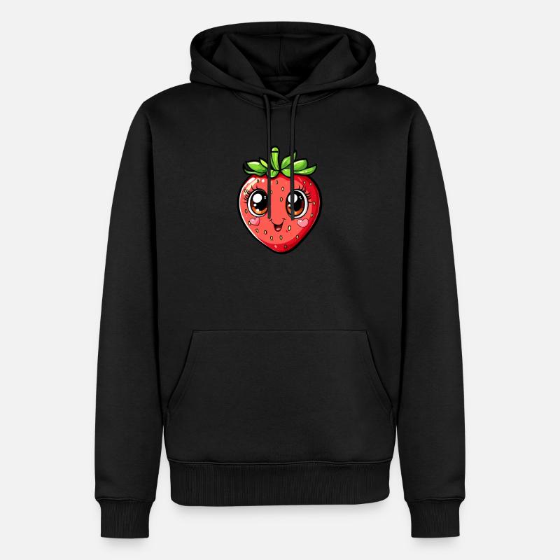 Fröhliche Erdbeere mit Herzchen - Männer Premium Bio Hoodie - Schwarz