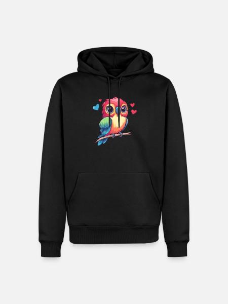 Papagei mit Herzen - Männer Premium Bio Hoodie - Schwarz