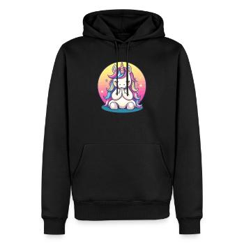 Licorne méditative - Sweat à capuche Premium bio Homme - noir - Devant - Nico (187cm)