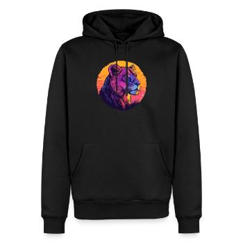 Lionne dans un jeu de couleurs - Sweat à capuche Premium bio Homme - noir - Devant - Nico (187cm)