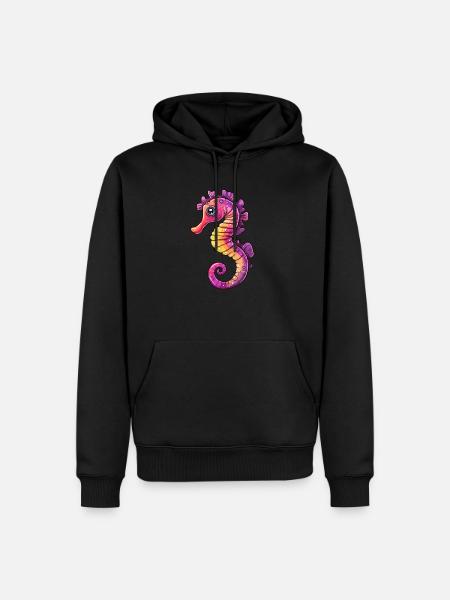 Buntes Seepferdchen Comic - Männer Premium Bio Hoodie - Schwarz