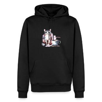 Coffee Cats Cozy Vibes – Cat Home Kaffee Hygge - Männer Premium Bio Hoodie - Schwarz - Vorne - Nico (187cm)