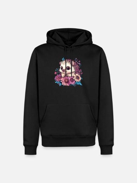 Niedlicher Igel in Blumen - Männer Premium Bio Hoodie - Schwarz