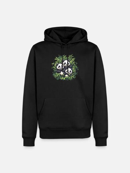 Three pandas in bamboo - Men’s Premium Organic Hoodie - black