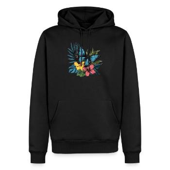 Tropischer Schmetterling mit Blumen - Männer Premium Bio Hoodie - Schwarz - Vorne - Nico (187cm)
