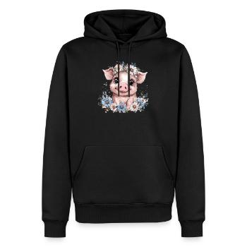 Schwein mit Blumenkranz - Männer Premium Bio Hoodie - Schwarz - Vorne - Nico (187cm)