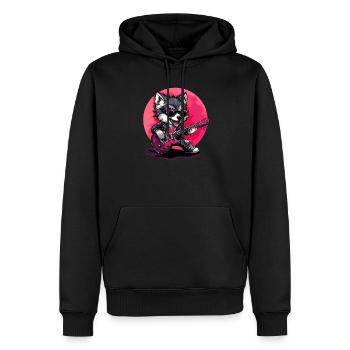 Gitarrenspielender Wolf - Männer Premium Bio Hoodie - Schwarz - Vorne - Nico (187cm)