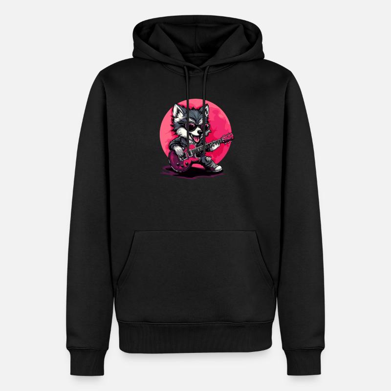 Gitarrenspielender Wolf - Männer Premium Bio Hoodie - Schwarz