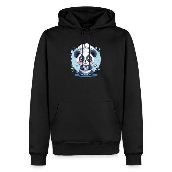 Panda mit Kochmütze - Männer Premium Bio Hoodie - Schwarz - Vorne - Nico (187cm)