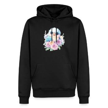 Bébé oiseau en fleurs pastel - Sweat à capuche Premium bio Homme - noir - Devant - Nico (187cm)