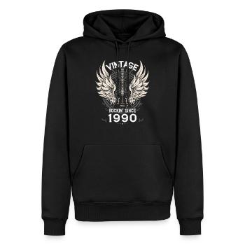 Vintage Rockin' depuis 1990, 35 ans d’indémodable - Sweat à capuche Premium bio Homme - noir - Devant - Nico (187cm)