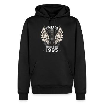 Vintage Rockin' Depuis 1995, 30 ans de classique - Sweat à capuche Premium bio Homme - noir - Devant - Nico (187cm)