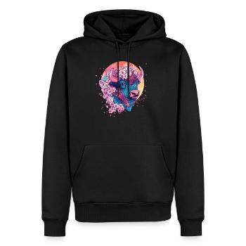 Bison mit Blumen - Männer Premium Bio Hoodie - Schwarz - Vorne - Nico (187cm)