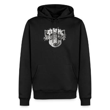 Wildschwein mit Blumenkranz - Männer Premium Bio Hoodie - Schwarz - Vorne - Nico (187cm)
