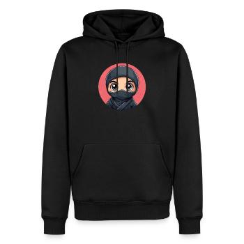 Ninja aux grands yeux - Sweat à capuche Premium bio Homme - noir - Devant - Nico (187cm)