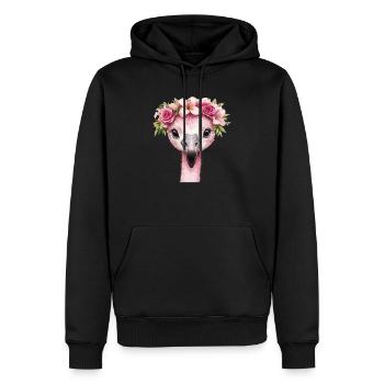 Flamant rose avec couronne de fleurs - Sweat à capuche Premium bio Homme - noir - Devant - Nico (187cm)