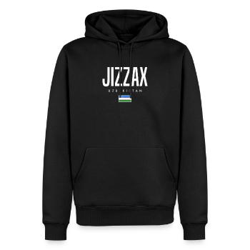 Jizzax Ouzbékistan - Sweat à capuche Premium bio Homme - noir - Devant - Nico (187cm)