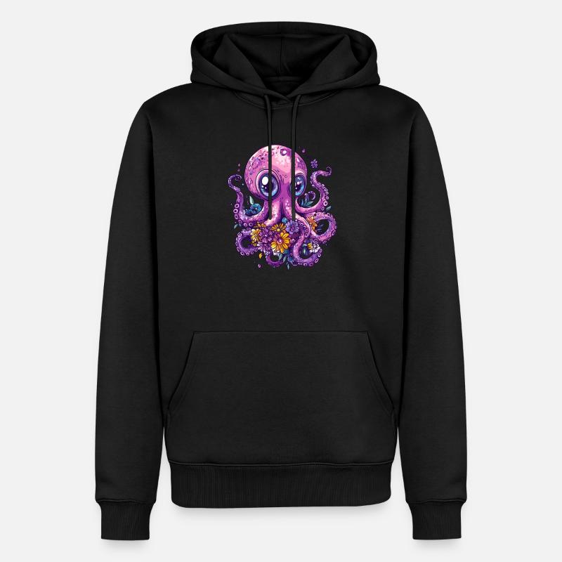 Pieuvre avec des fleurs - Sweat à capuche Premium bio Homme - noir
