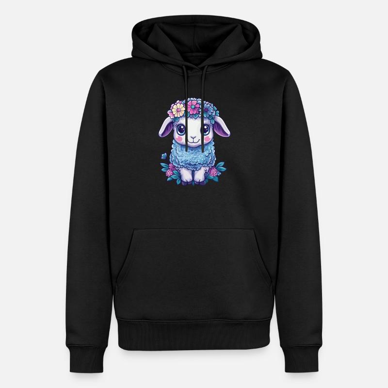 Schaf mit Blumen - Männer Premium Bio Hoodie - Schwarz