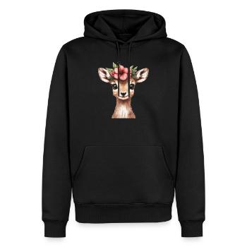 Cerf avec fleur - Sweat à capuche Premium bio Homme - noir - Devant - Nico (187cm)