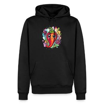 Drôle de chili aux fleurs - Sweat à capuche Premium bio Homme - noir - Devant - Nico (187cm)