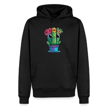 Kaktus mit Blumenkranz - Männer Premium Bio Hoodie - Schwarz - Vorne - Nico (187cm)