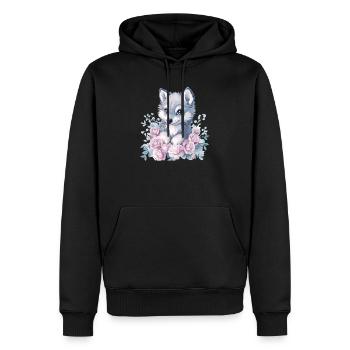 Husky with roses - Men’s Premium Organic Hoodie - black - Front - Nico (187cm)