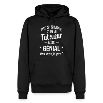 Tatoueur - Sweat à capuche Premium bio Homme - noir - Devant - Nico (187cm)