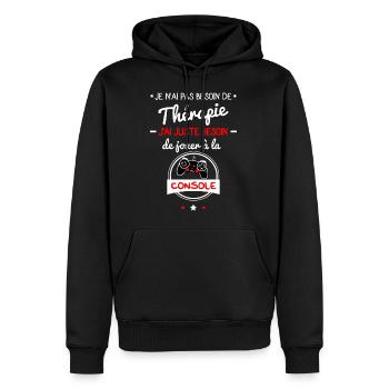 Thérapie,console de jeux,humour,geek,gaming - Sweat à capuche Premium bio Homme - noir - Devant - Nico (187cm)