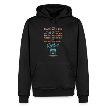 Ein Auto braucht Liebe -Autoliebhaber-Auto-Sprüche - Männer Premium Bio Hoodie - Schwarz - Vorne - Nico (187cm)