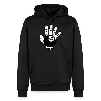 billiard hand open finger logo - Men’s Premium Organic Hoodie - black - Front - Nico (187cm)