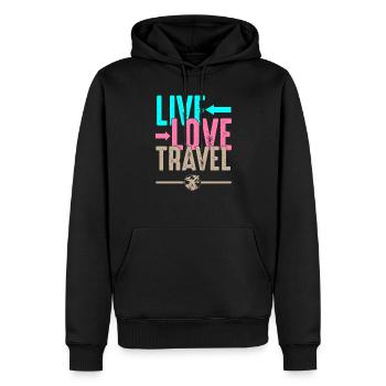 Live travel travel travel wanderlust - Sweat à capuche Premium bio Homme - noir - Devant - Nico (187cm)