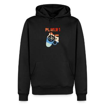 Player 1 Gamer Partner Couple Love Gambling Geschen - Men’s Premium Organic Hoodie - black - Front - Nico (187cm)